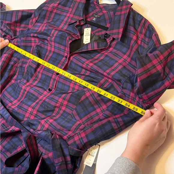 NWT Talbots Silk Blend Pink and Purple Plaid Shirt Dress with Belt - Picture 7 of 8